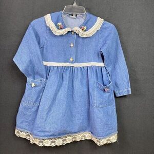 Vintage Amie 'n Alexis Girl’s Sz 5/6 Denim Lace Flower Applique Dress Collar